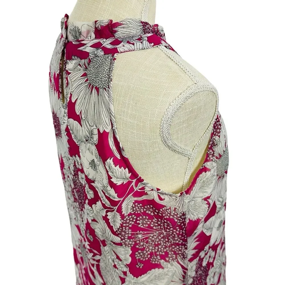 Liberty of London Floral Tank Top High Neck Lined Breezy Womens Sz M Pink White - Picture 7 of 11